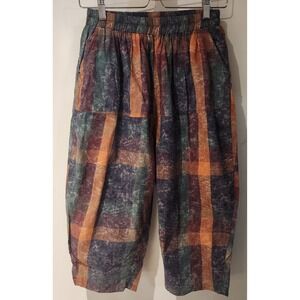 Plaid Acid Wash Harem Pants Multi-Color Elastic Waist Boho Trousers fit sm/m/l